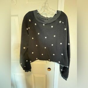 Wildfox Black Star Print Cropped Sweatshirt